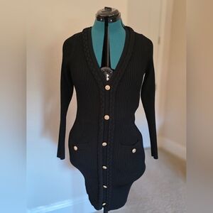 Milly Black Ribbed Cardigan with Gold Buttons